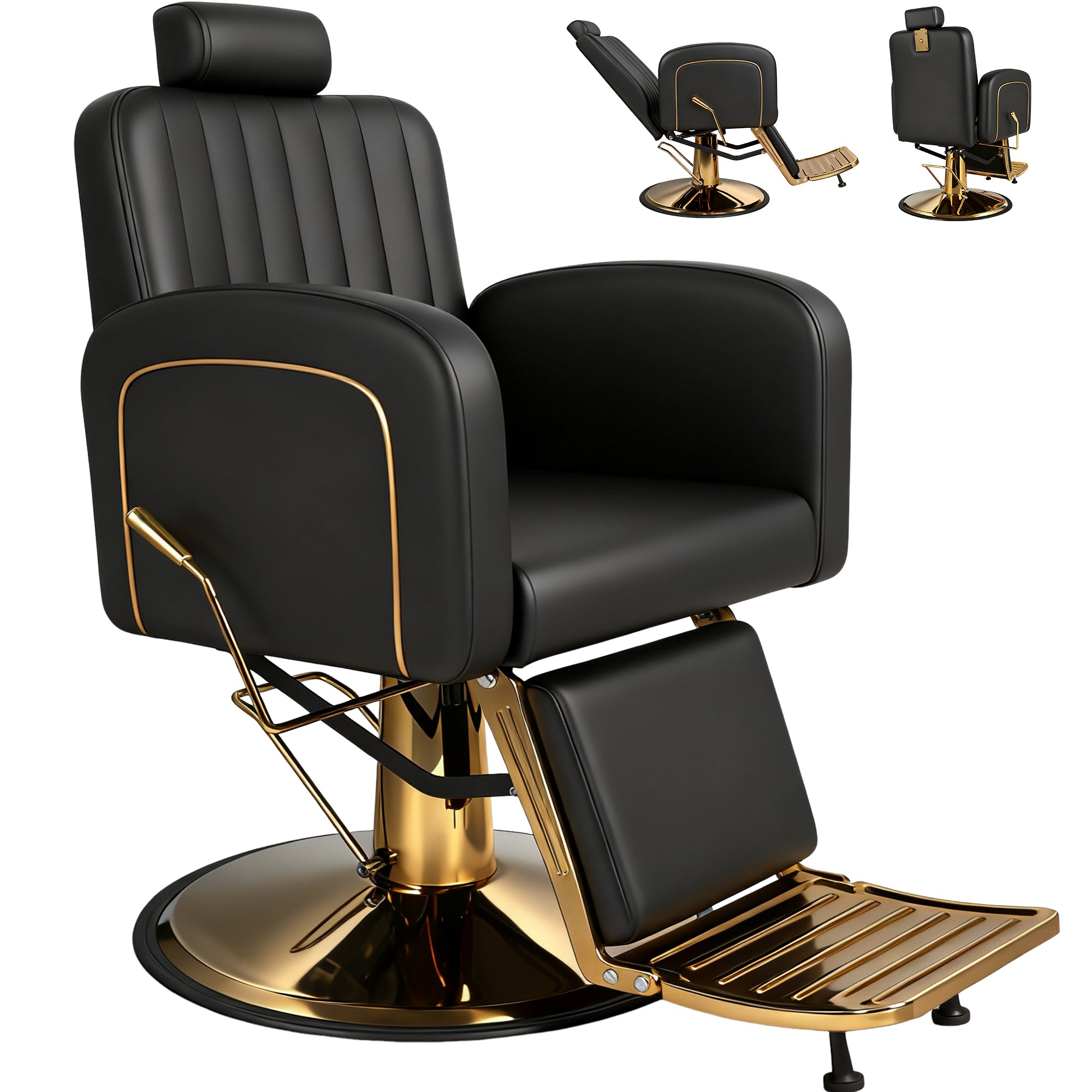 Vintage Barber Chairs for Barbershop, Reclining Salon Chair for Hair Stylist with Heavy Duty Hydraulic Pump, Multi-functional Hair Styling Chairs for Salon Barbershop for Hair Stylist, Black Gold