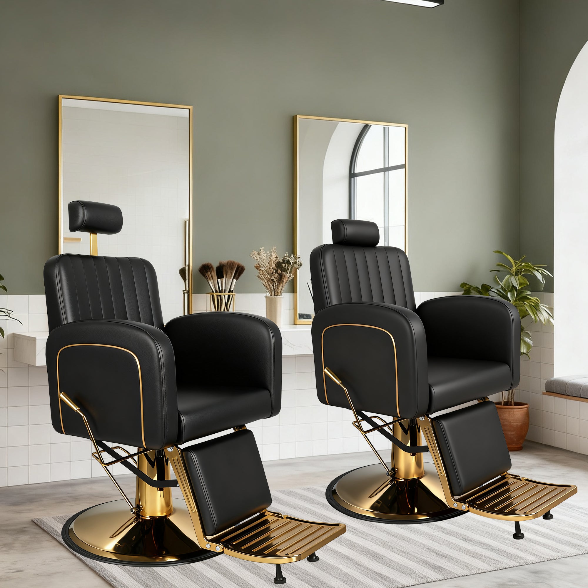 Vintage Barber Chairs for Barbershop, Reclining Salon Chair for Hair Stylist with Heavy Duty Hydraulic Pump, Multi-functional Hair Styling Chairs for Salon Barbershop for Hair Stylist, Black Gold