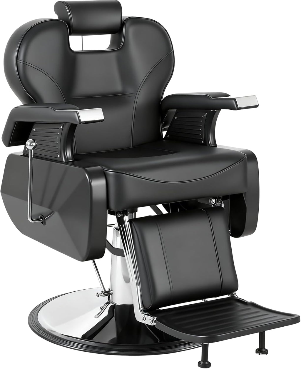 Professional Black Barber Chair for Barbershop, Heavy Duty Hydraulic Reclining Barber Chair with Adjustable Headrest & Footrest, 360° Swivel All-Purpose Barber Chairs