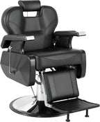 Professional Black Barber Chair for Barbershop, Heavy Duty Hydraulic Reclining Barber Chair with Adjustable Headrest & Footrest, 360° Swivel All-Purpose Barber Chairs