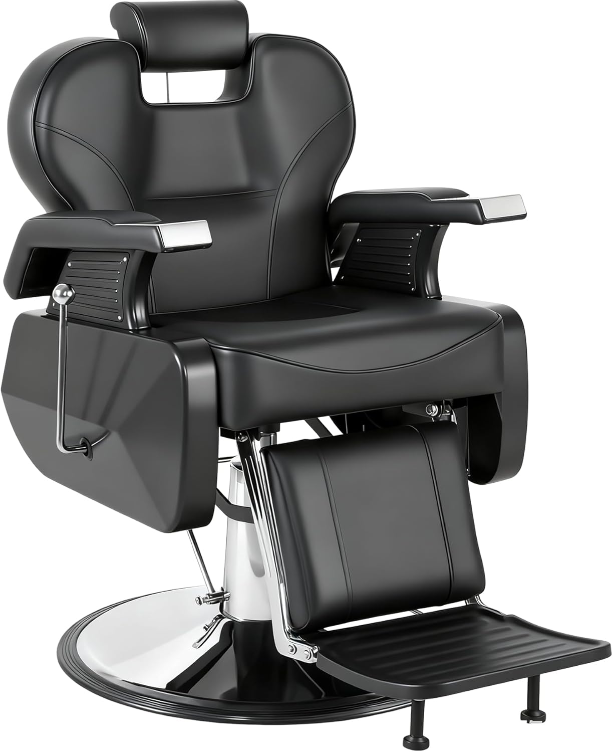 Professional Black Barber Chair for Barbershop, Heavy Duty Hydraulic Reclining Barber Chair with Adjustable Headrest & Footrest, 360° Swivel All-Purpose Barber Chairs