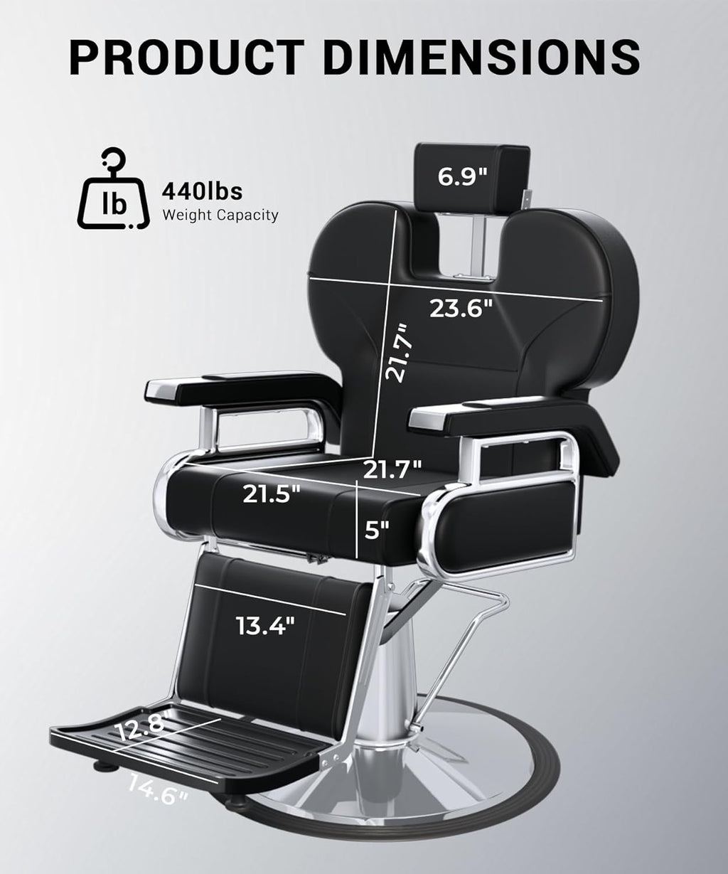 Heavy Duty Reclining Salon Chair for Hair Stylist, Barber Chair for Home Barbershop with Adjustable Headrest, 360° Swivel, Styling Chair Multi-Use for Hair Stylists, Spa & Tattoo (Black Silver)