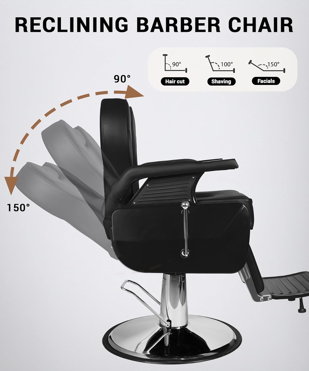 Professional Black Barber Chair for Barbershop, Heavy Duty Hydraulic Reclining Barber Chair with Adjustable Headrest & Footrest, 360° Swivel All-Purpose Barber Chairs