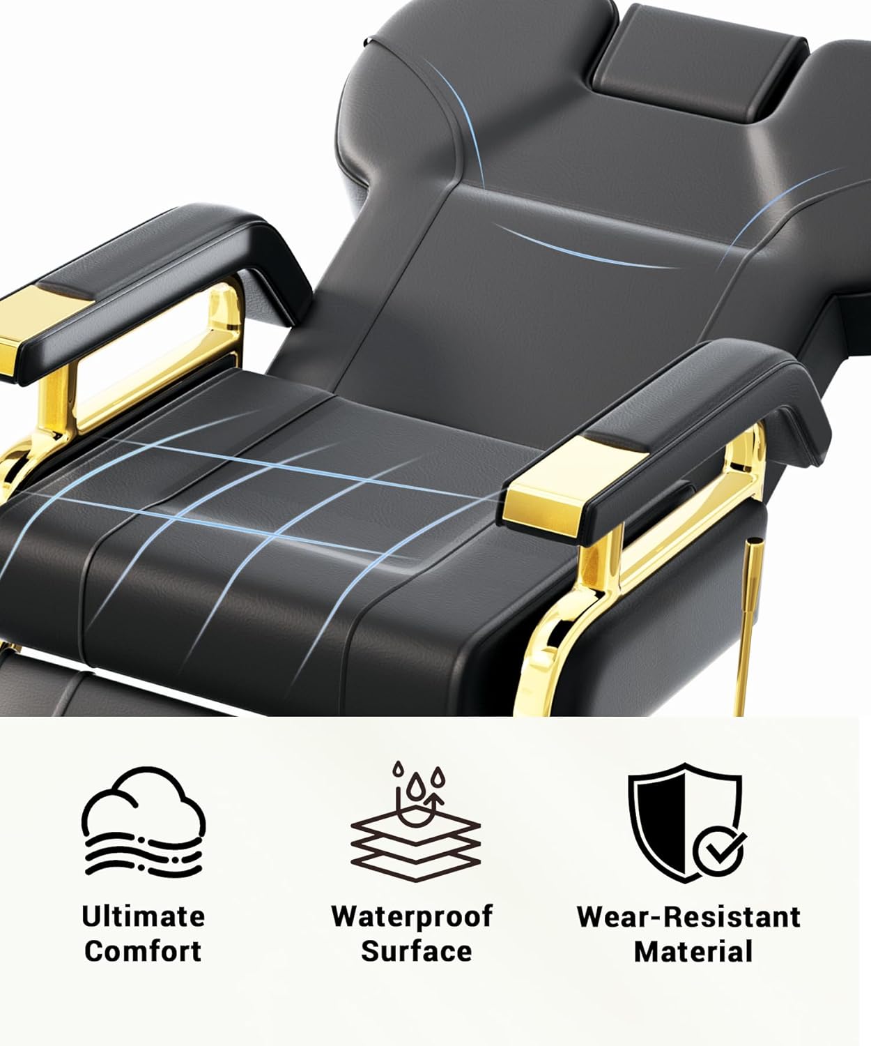 Heavy Duty Reclining Salon Chair for Hair Stylist, Barber Chair for Home Barbershop with Adjustable Headrest, 360° Swivel, Styling Chair Multi-Use for Hair Stylists, Spa & Tattoo, Gold Black