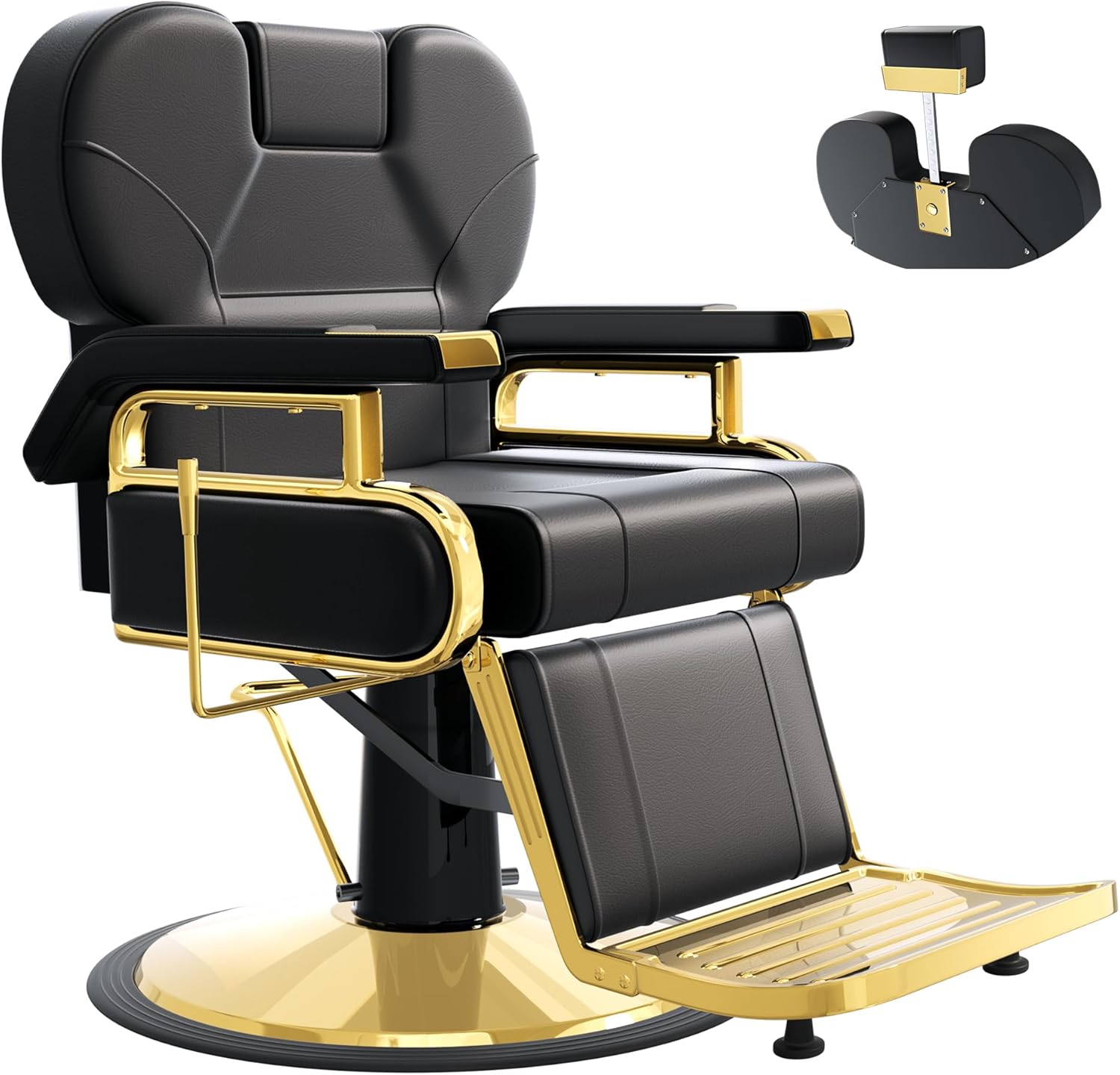 Heavy Duty Reclining Salon Chair for Hair Stylist, Barber Chair for Home Barbershop with Adjustable Headrest, 360° Swivel, Styling Chair Multi-Use for Hair Stylists, Spa & Tattoo, Gold Black