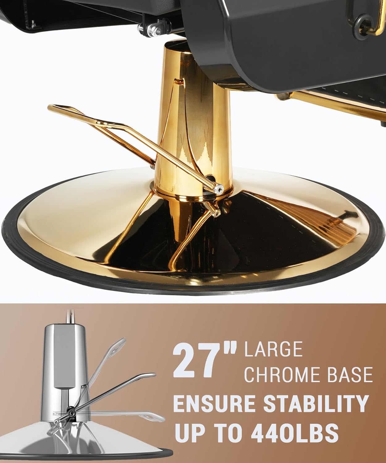 Barber Chair, Heavy Duty Barber Chair for Home Reclining Barber Chair with Adjustable Headrest & Footrest, All-Purpose Barber Chairs Adjustable Hydraulic 360° Swivel, Black Gold