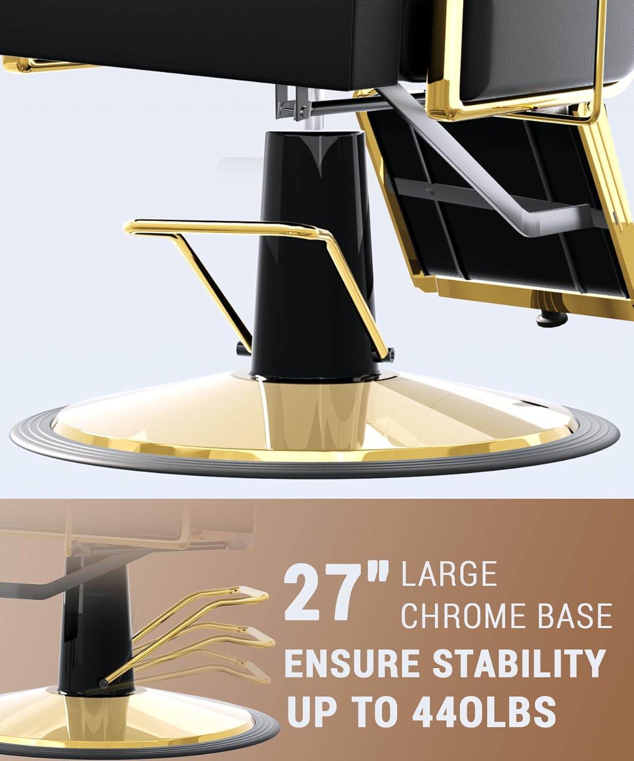 Heavy Duty Reclining Salon Chair for Hair Stylist, Barber Chair for Home Barbershop with Adjustable Headrest, 360° Swivel, Styling Chair Multi-Use for Hair Stylists, Spa & Tattoo, Gold Black