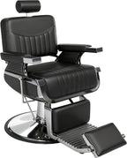 Barber Chair, Modern Hydraulic Reclining Barber Salon Chair with Vertical Stitch PU Leather, Adjustable Headrest & Footrest, 360° Swivel Heavy Duty All Purpose Barber Chair, Black and Silver