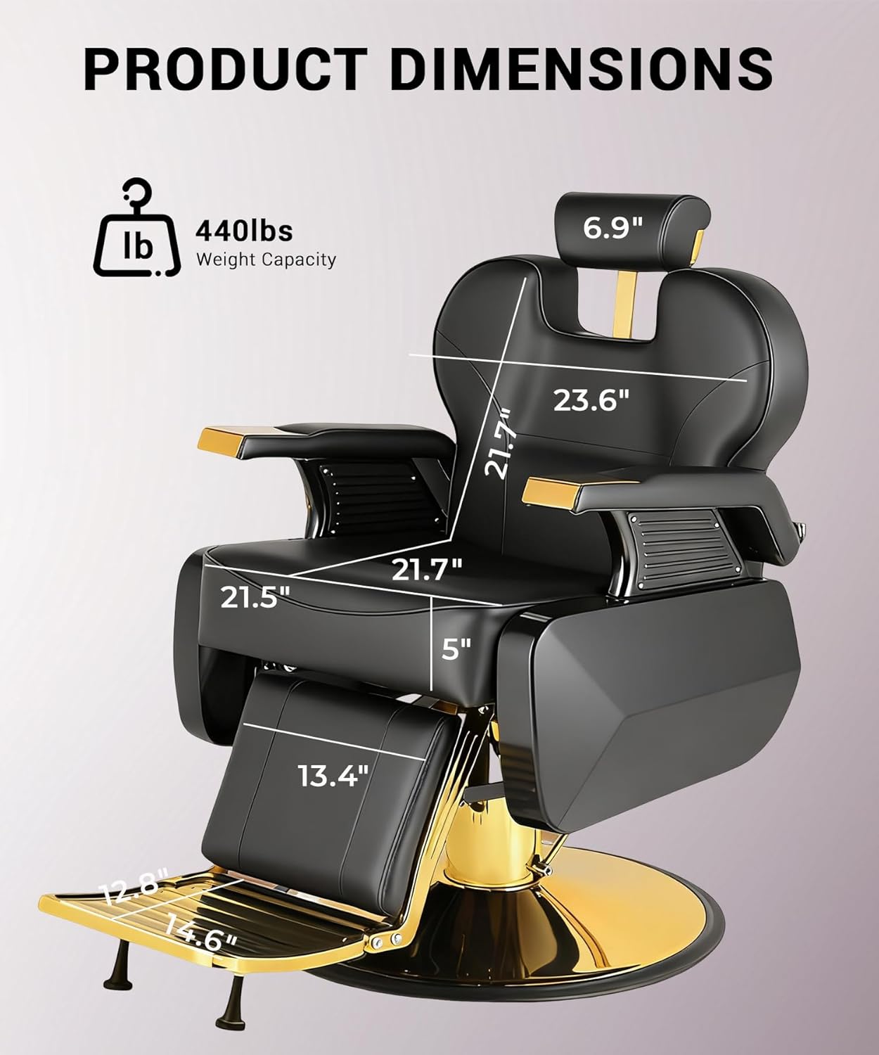 Barber Chair, Heavy Duty Barber Chair for Home Reclining Barber Chair with Adjustable Headrest & Footrest, All-Purpose Barber Chairs Adjustable Hydraulic 360° Swivel, Black Gold