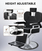 Heavy Duty Reclining Salon Chair for Hair Stylist, Barber Chair for Home Barbershop with Adjustable Headrest, 360° Swivel, Styling Chair Multi-Use for Hair Stylists, Spa & Tattoo (Black Silver)