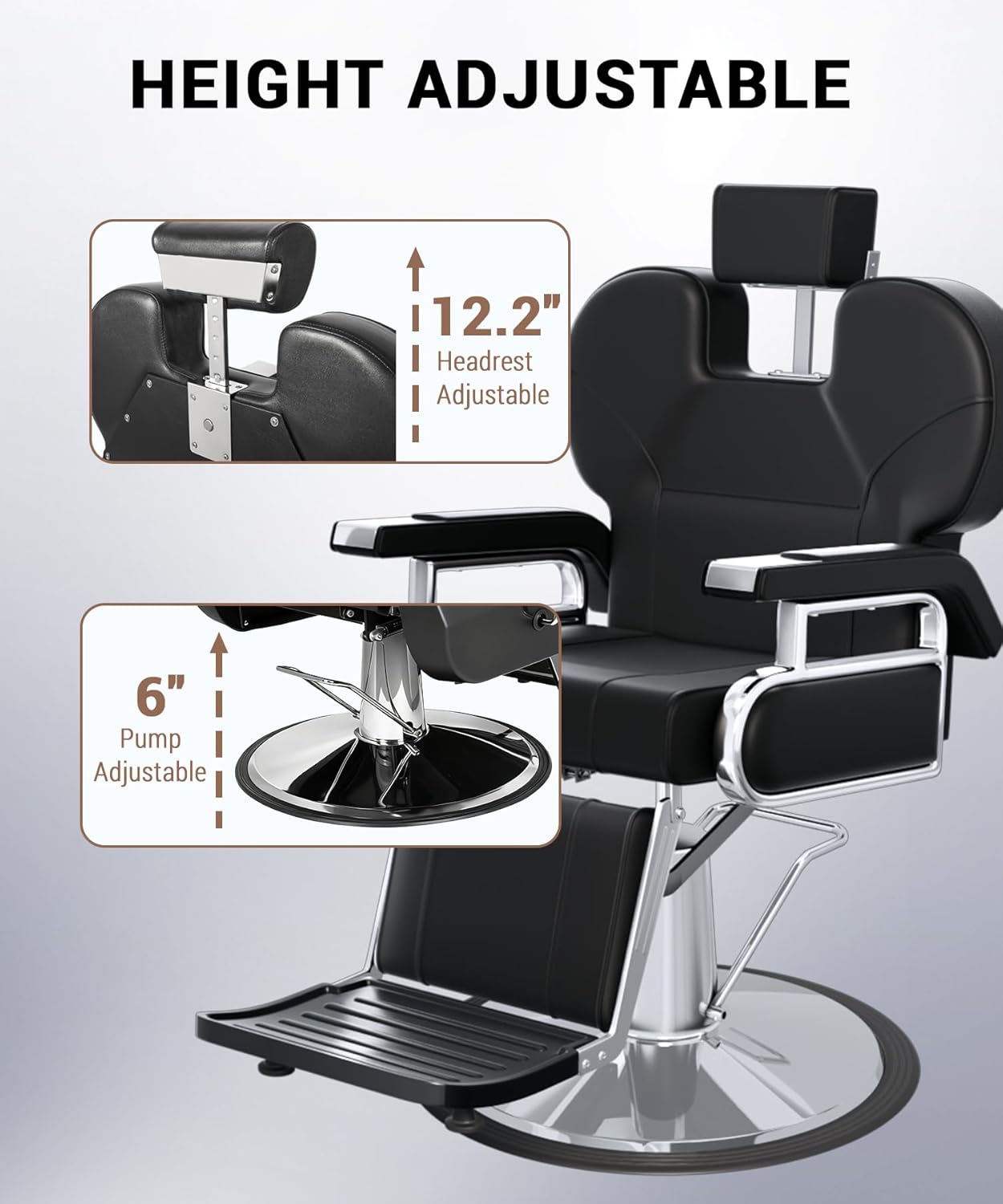 Heavy Duty Reclining Salon Chair for Hair Stylist, Barber Chair for Home Barbershop with Adjustable Headrest, 360° Swivel, Styling Chair Multi-Use for Hair Stylists, Spa & Tattoo (Black Silver)