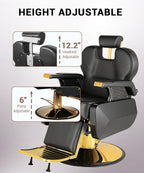Barber Chair, Heavy Duty Barber Chair for Home Reclining Barber Chair with Adjustable Headrest & Footrest, All-Purpose Barber Chairs Adjustable Hydraulic 360° Swivel, Black Gold