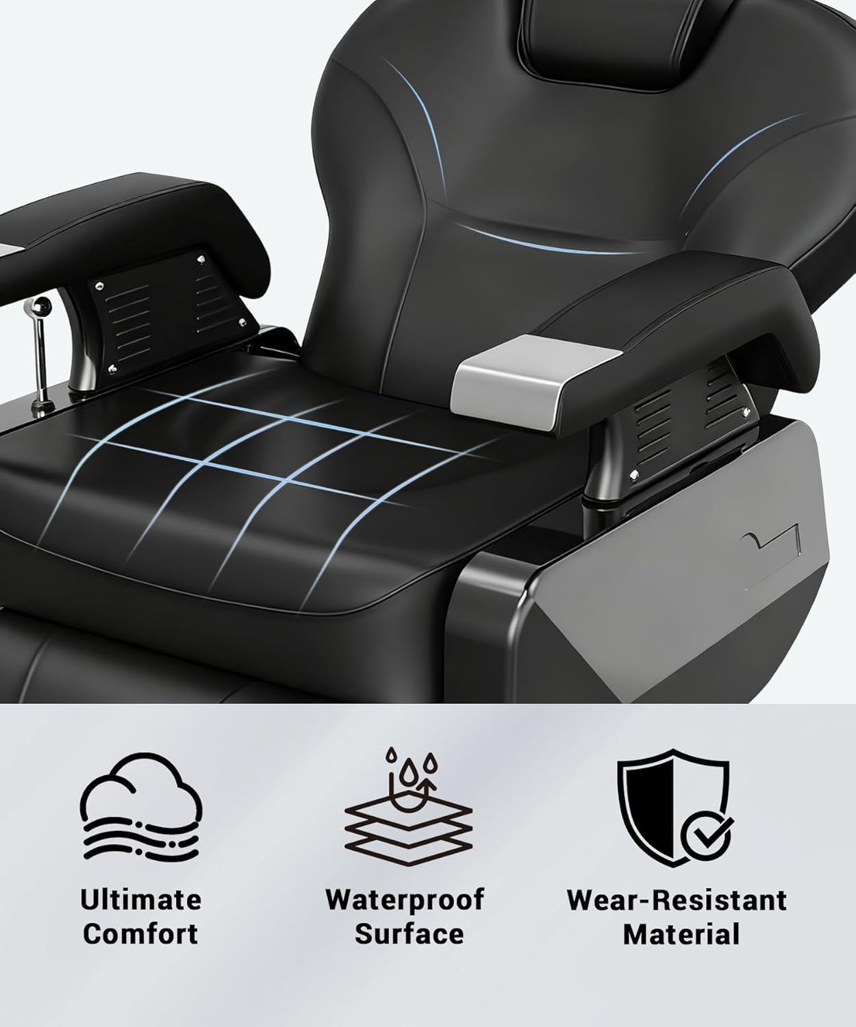 Professional Black Barber Chair for Barbershop, Heavy Duty Hydraulic Reclining Barber Chair with Adjustable Headrest & Footrest, 360° Swivel All-Purpose Barber Chairs