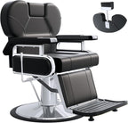 Heavy Duty Reclining Salon Chair for Hair Stylist, Barber Chair for Home Barbershop with Adjustable Headrest, 360° Swivel, Styling Chair Multi-Use for Hair Stylists, Spa & Tattoo (Black Silver)