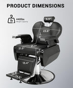 Professional Black Barber Chair for Barbershop, Heavy Duty Hydraulic Reclining Barber Chair with Adjustable Headrest & Footrest, 360° Swivel All-Purpose Barber Chairs