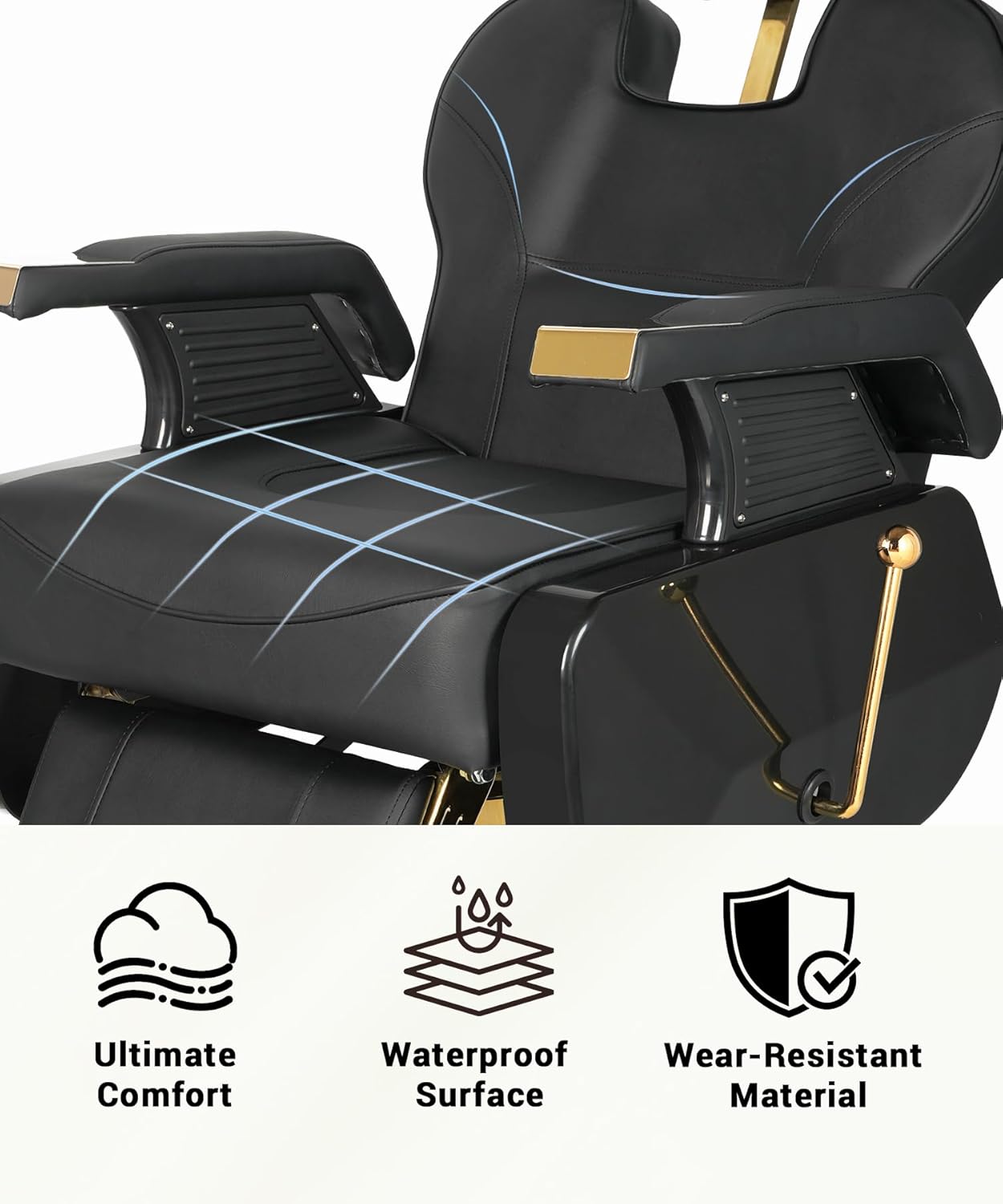 Barber Chair, Heavy Duty Barber Chair for Home Reclining Barber Chair with Adjustable Headrest & Footrest, All-Purpose Barber Chairs Adjustable Hydraulic 360° Swivel, Black Gold