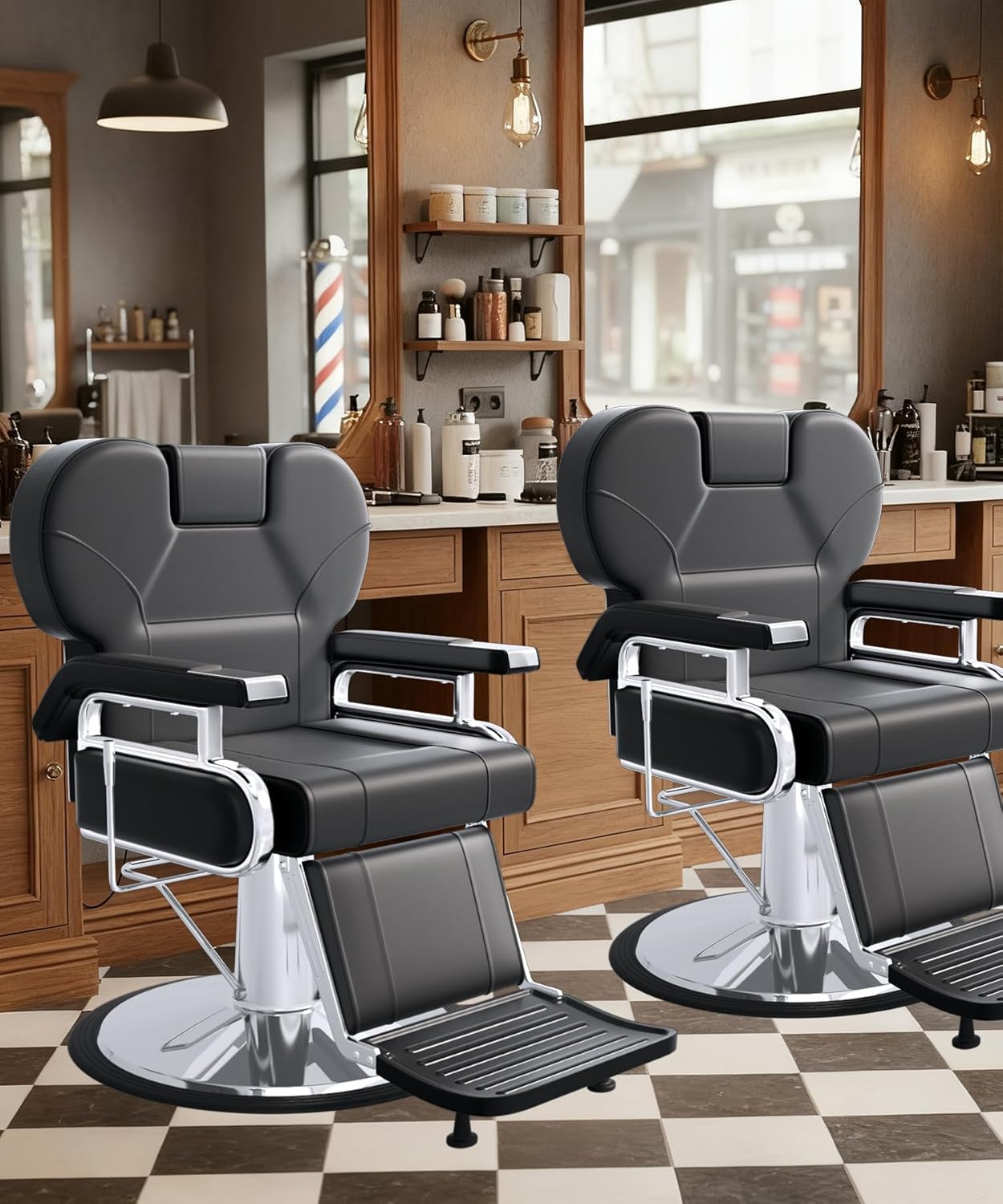 Heavy Duty Reclining Salon Chair for Hair Stylist, Barber Chair for Home Barbershop with Adjustable Headrest, 360° Swivel, Styling Chair Multi-Use for Hair Stylists, Spa & Tattoo (Black Silver)