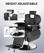 Professional Black Barber Chair for Barbershop, Heavy Duty Hydraulic Reclining Barber Chair with Adjustable Headrest & Footrest, 360° Swivel All-Purpose Barber Chairs