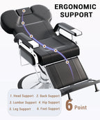 Heavy Duty Reclining Salon Chair for Hair Stylist, Barber Chair for Home Barbershop with Adjustable Headrest, 360° Swivel, Styling Chair Multi-Use for Hair Stylists, Spa & Tattoo (Black Silver)