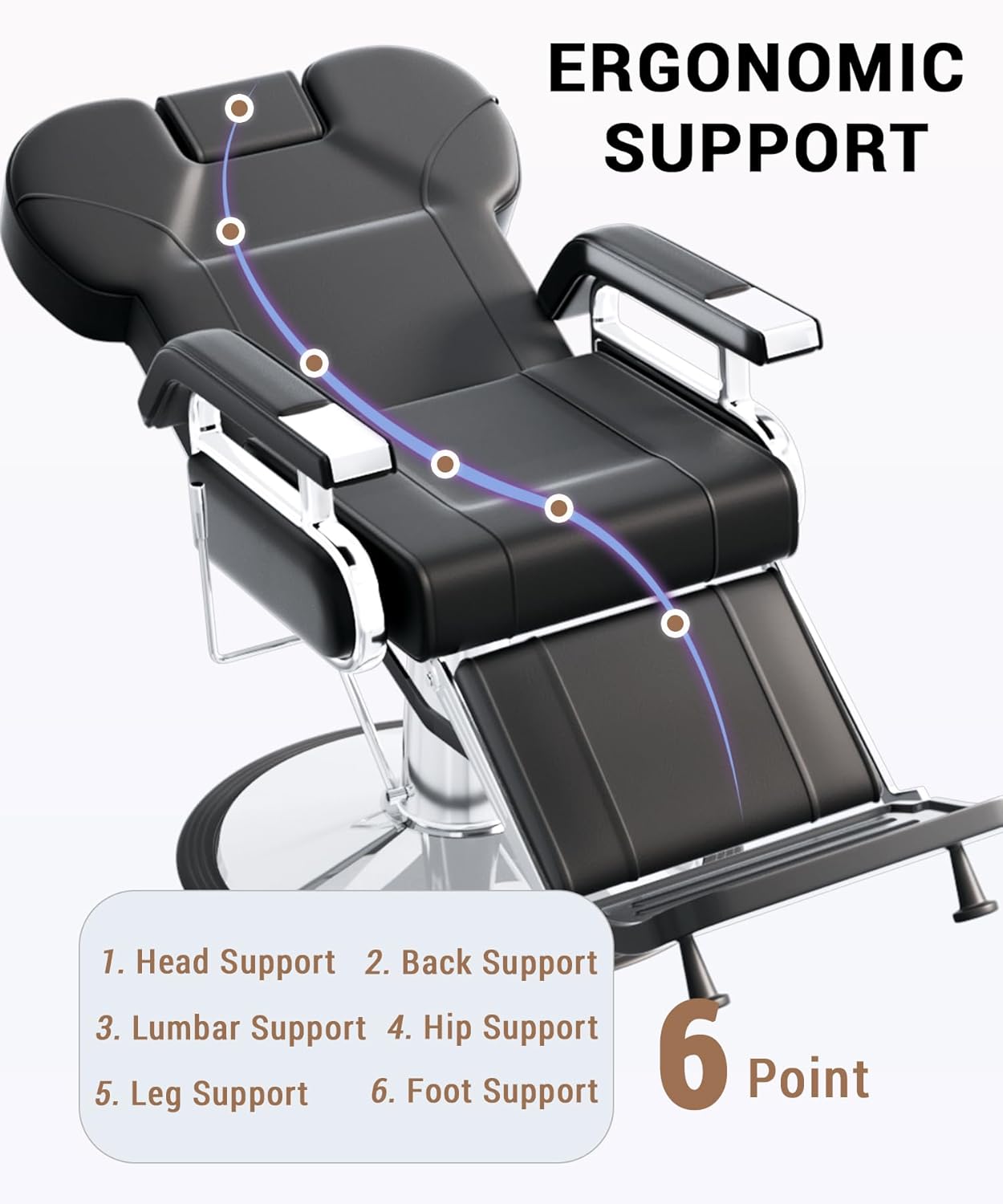 Heavy Duty Reclining Salon Chair for Hair Stylist, Barber Chair for Home Barbershop with Adjustable Headrest, 360° Swivel, Styling Chair Multi-Use for Hair Stylists, Spa & Tattoo (Black Silver)