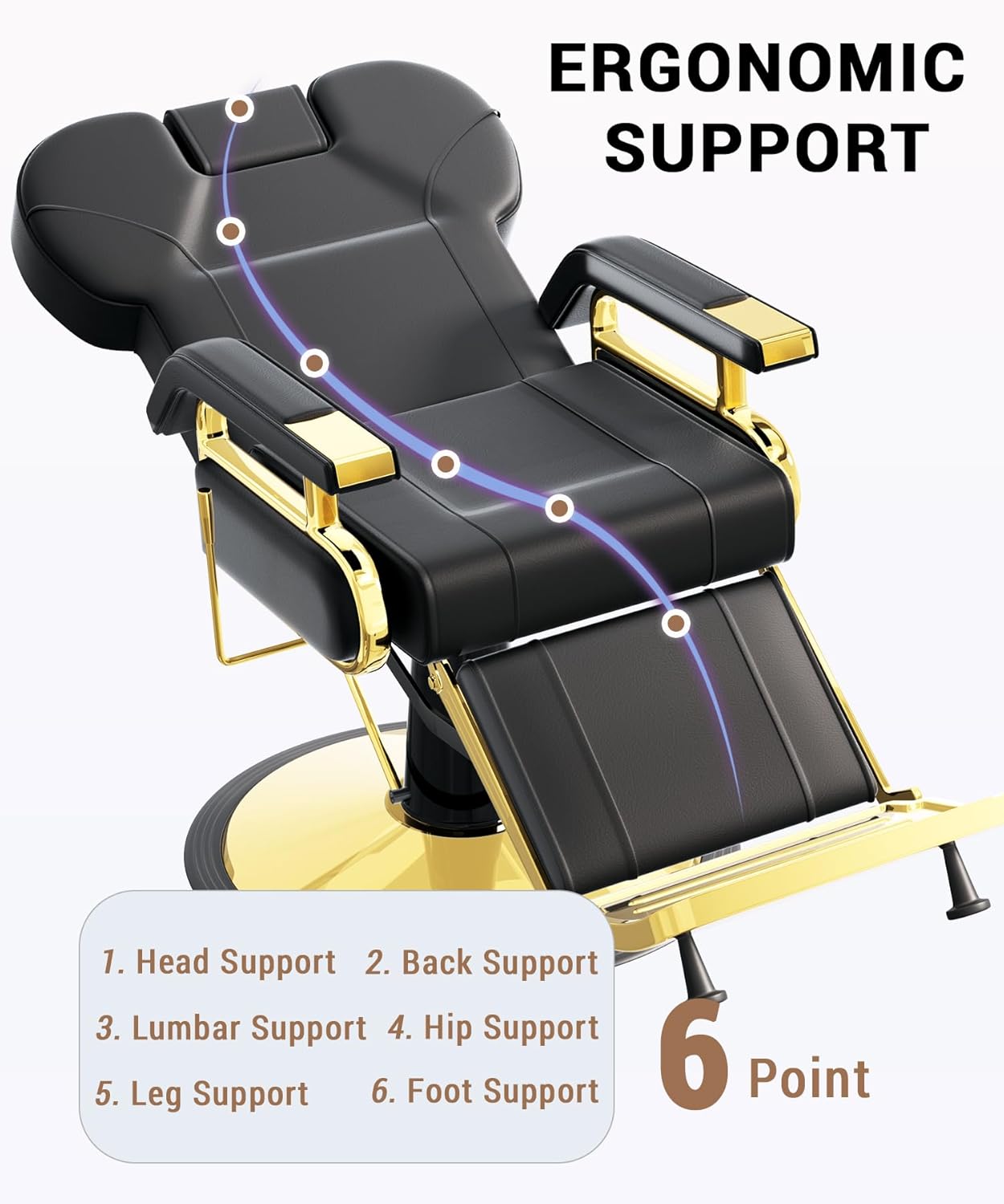 Heavy Duty Reclining Salon Chair for Hair Stylist, Barber Chair for Home Barbershop with Adjustable Headrest, 360° Swivel, Styling Chair Multi-Use for Hair Stylists, Spa & Tattoo, Gold Black