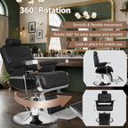 Barber Chair, Modern Hydraulic Reclining Barber Salon Chair with Vertical Stitch PU Leather, Adjustable Headrest & Footrest, 360° Swivel Heavy Duty All Purpose Barber Chair, Black and Silver