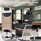 Barber Chair, Modern Hydraulic Reclining Barber Salon Chair with Vertical Stitch PU Leather, Adjustable Headrest & Footrest, 360° Swivel Heavy Duty All Purpose Barber Chair, Black and Silver