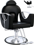 Salon Barber Chair for Hair Stylist, Professional Reclining Hydraulic Styling Chair with Heavy-Duty Pump, All Purpose Hairdresser Chair for Barbershop, Braiding, Shampoo, Spa Equipment, Cool Black