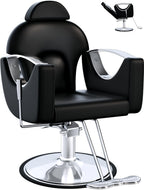 Salon Barber Chair for Hair Stylist, Professional Reclining Hydraulic Styling Chair with Heavy-Duty Pump, All Purpose Hairdresser Chair for Barbershop, Braiding, Shampoo, Spa Equipment, Cool Black