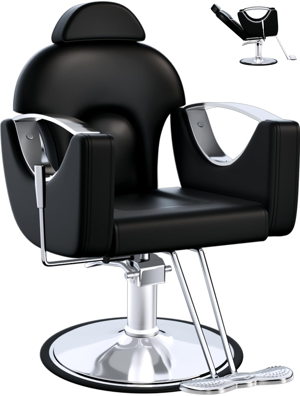Salon Barber Chair for Hair Stylist, Professional Reclining Hydraulic Styling Chair with Heavy-Duty Pump, All Purpose Hairdresser Chair for Barbershop, Braiding, Shampoo, Spa Equipment, Cool Black