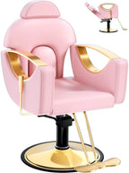 Salon Barber Chair for Hair Stylist, Professional Reclining Hydraulic Styling Chair with Heavy-Duty Pump, All Purpose Hairdresser Chair for Barbershop, Braiding, Shampoo, Spa Equipment, Cute Pink