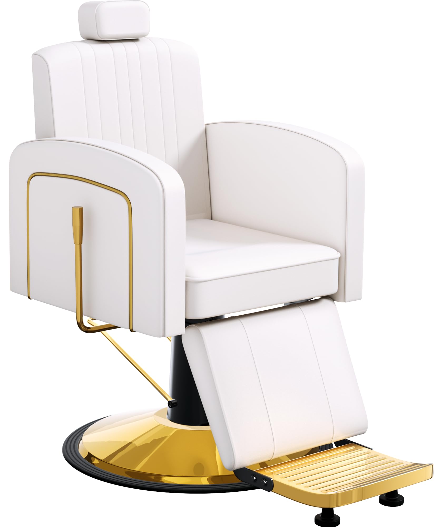 Vintage Barber Chairs for Barbershop, Reclining Salon Chair for Hair Stylist with Heavy Duty Hydraulic Pump, Multi-functional Hair Styling Chairs for Salon Barbershop for Hair Stylist, White Gold