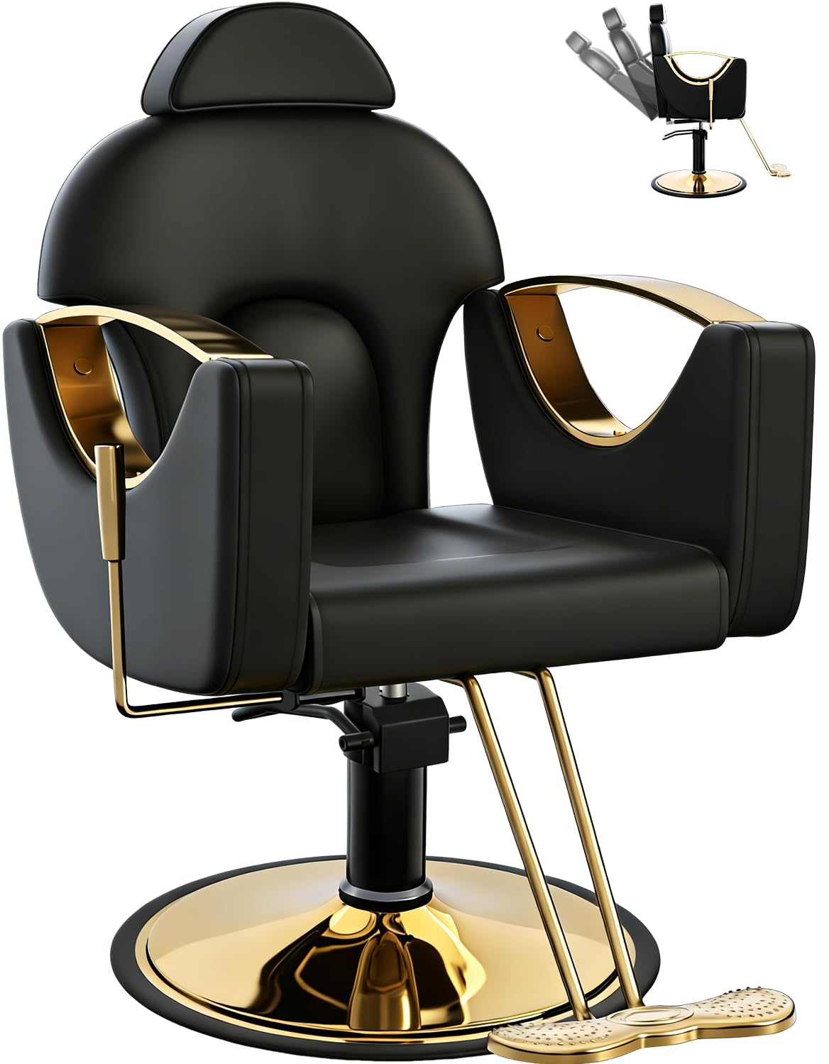 Black Salon Barber Chair for Hair Stylist, Professional Reclining Hydraulic Styling Chair with Heavy-Duty Pump, All Purpose Hairdresser Chair for Barbershop, Braiding, Shampoo, Spa, Salon Equipment