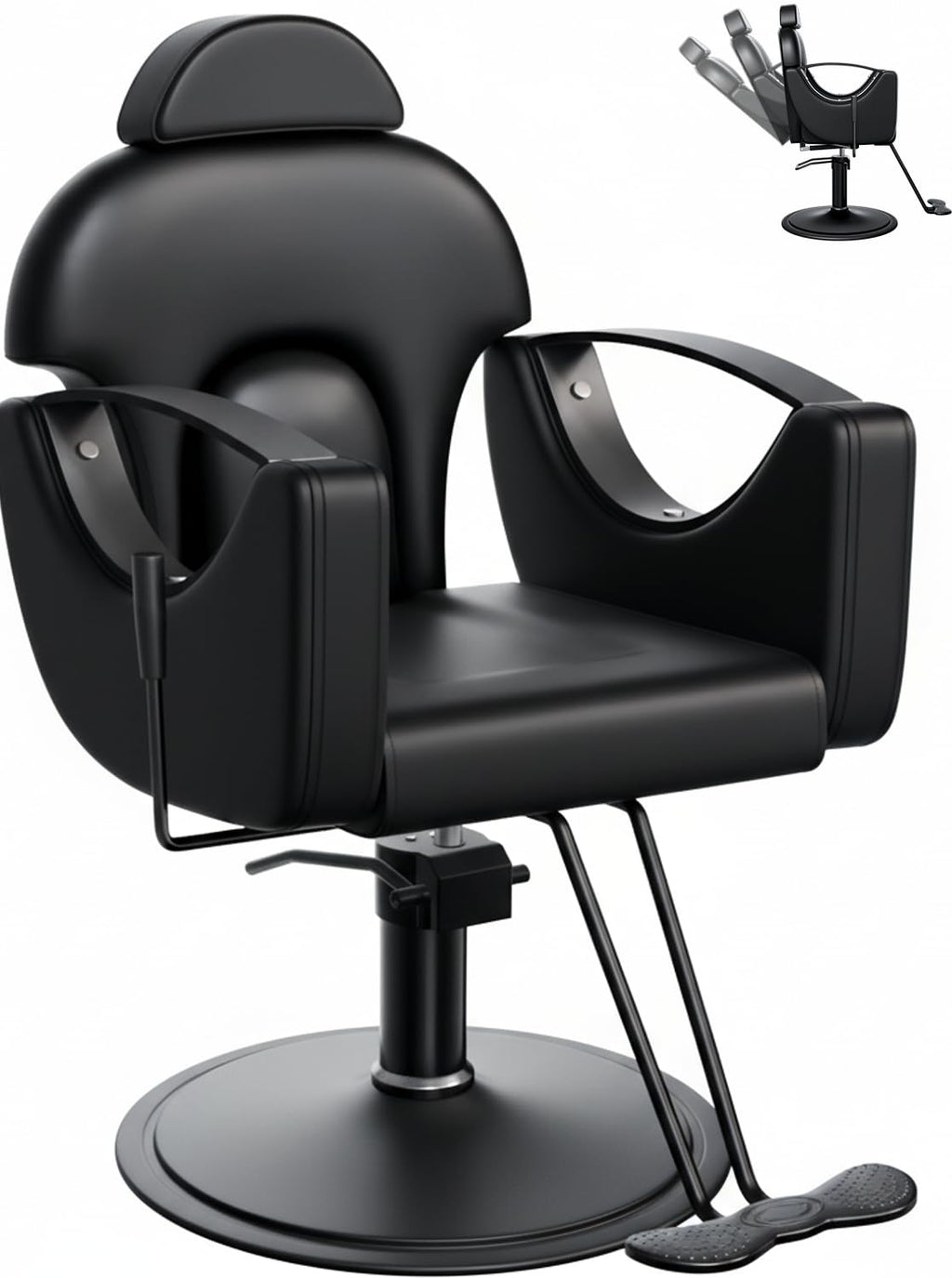 Salon Barber Chair for Hair Stylist, Professional Reclining Hydraulic Styling Chair with Heavy-Duty Pump, All Purpose Hairdresser Chair for Barbershop, Braiding, Shampoo, SpaSalon Equipment, All Black