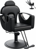 Salon Barber Chair for Hair Stylist, Professional Reclining Hydraulic Styling Chair with Heavy-Duty Pump, All Purpose Hairdresser Chair for Barbershop, Braiding, Shampoo, SpaSalon Equipment, All Black