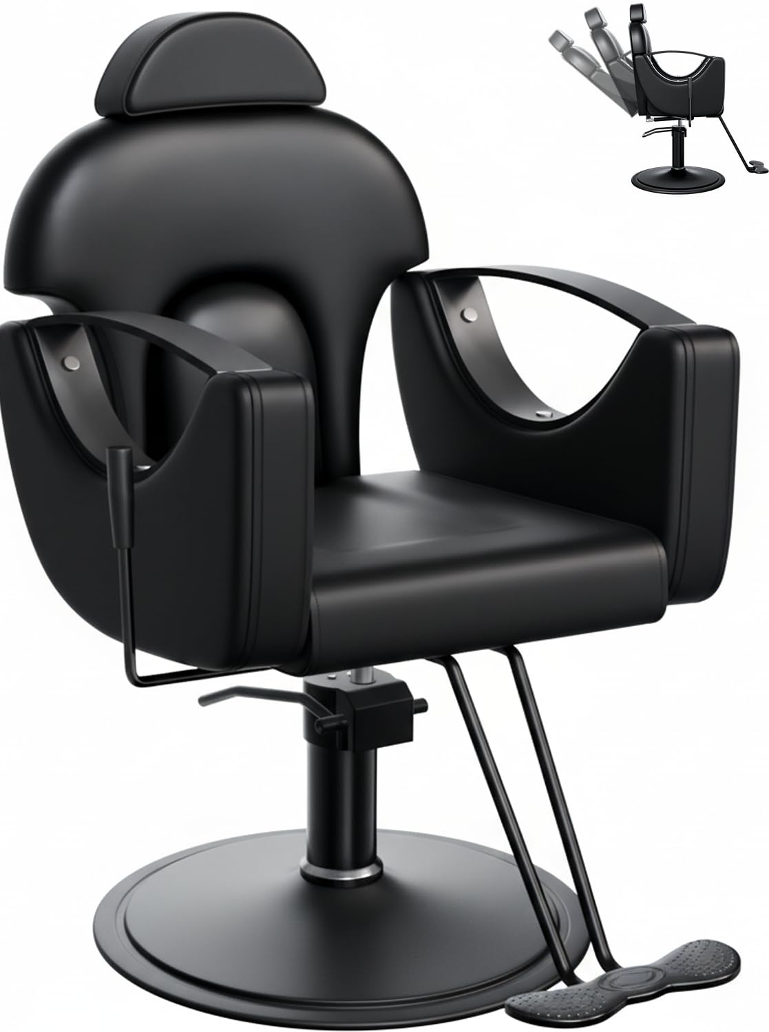 Salon Barber Chair for Hair Stylist, Professional Reclining Hydraulic Styling Chair with Heavy-Duty Pump, All Purpose Hairdresser Chair for Barbershop, Braiding, Shampoo, SpaSalon Equipment, All Black