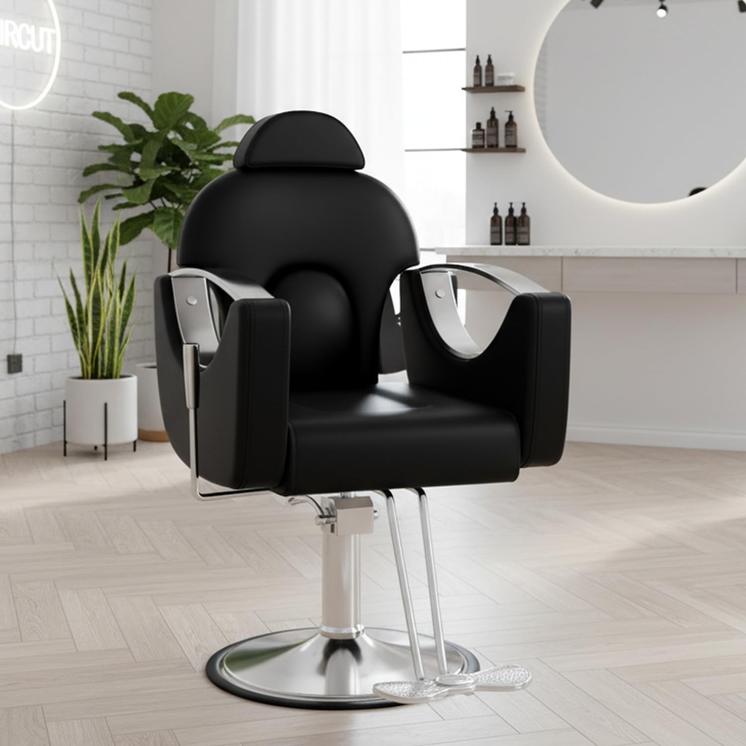 Salon Barber Chair for Hair Stylist, Professional Reclining Hydraulic Styling Chair with Heavy-Duty Pump, All Purpose Hairdresser Chair for Barbershop, Braiding, Shampoo, Spa Equipment, Cool Black
