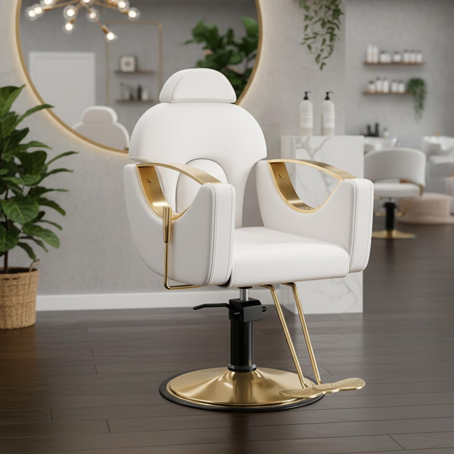 Salon Barber Chair for Hair Stylist, Professional Reclining Hydraulic Styling Chair with Heavy-Duty Pump, All Purpose Hairdresser Chair for Barbershop, Braiding, Shampoo, Spa Equipment, White Gold