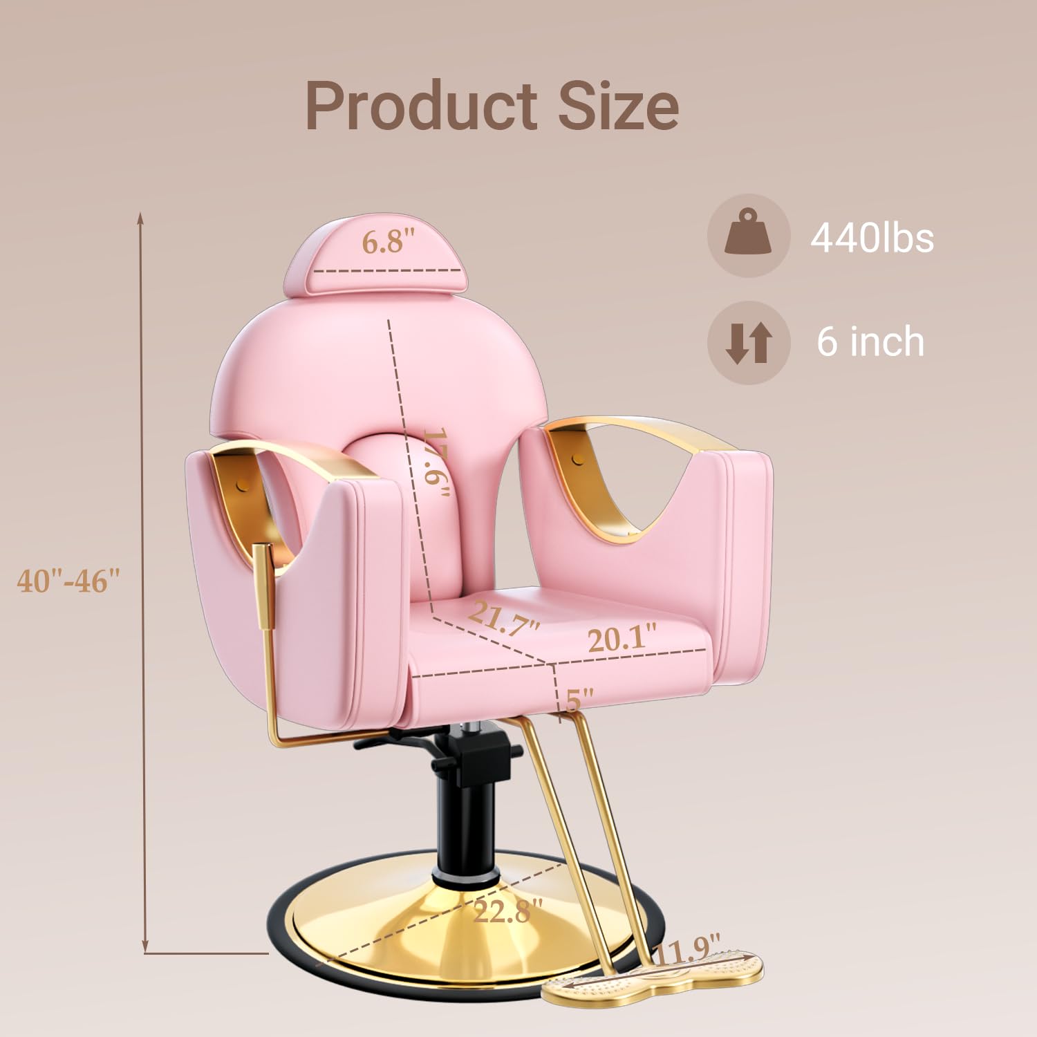 Salon Barber Chair for Hair Stylist, Professional Reclining Hydraulic Styling Chair with Heavy-Duty Pump, All Purpose Hairdresser Chair for Barbershop, Braiding, Shampoo, Spa Equipment, Cute Pink
