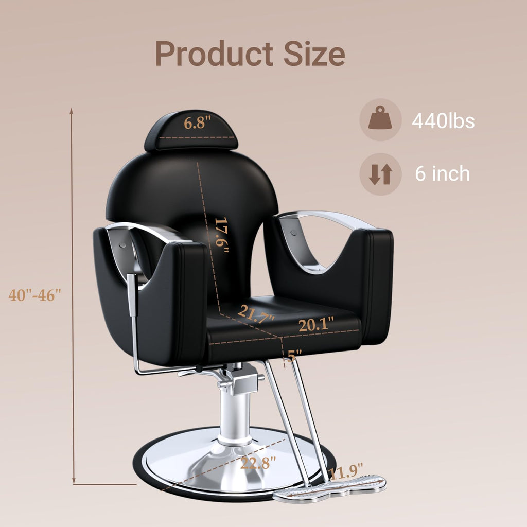 Salon Barber Chair for Hair Stylist, Professional Reclining Hydraulic Styling Chair with Heavy-Duty Pump, All Purpose Hairdresser Chair for Barbershop, Braiding, Shampoo, Spa Equipment, Cool Black