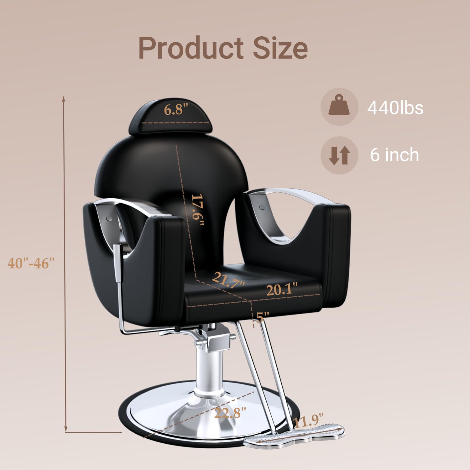 Salon Barber Chair for Hair Stylist, Professional Reclining Hydraulic Styling Chair with Heavy-Duty Pump, All Purpose Hairdresser Chair for Barbershop, Braiding, Shampoo, Spa Equipment, Cool Black