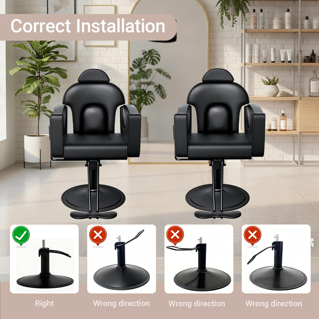 Salon Barber Chair for Hair Stylist, Professional Reclining Hydraulic Styling Chair with Heavy-Duty Pump, All Purpose Hairdresser Chair for Barbershop, Braiding, Shampoo, SpaSalon Equipment, All Black