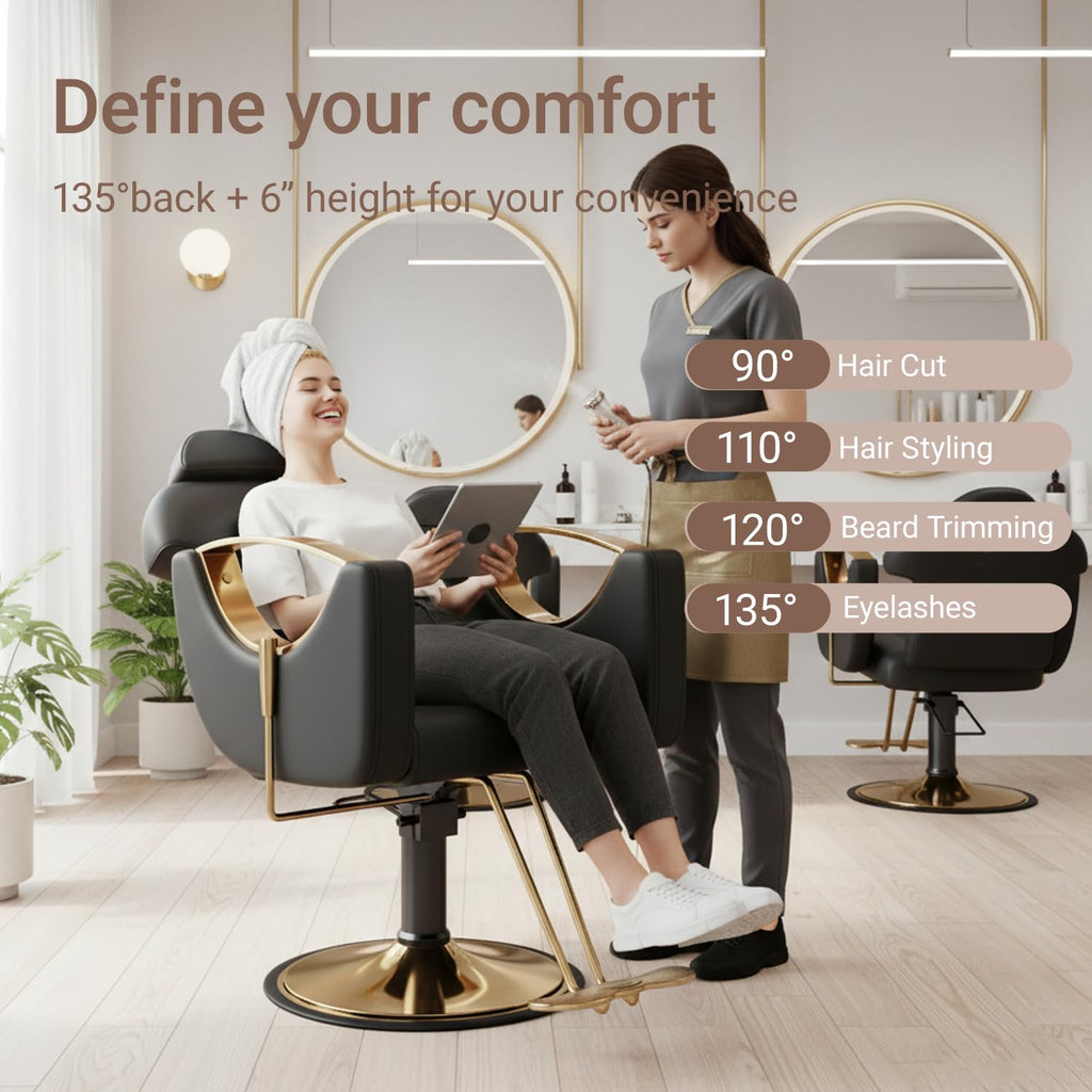 Black Salon Barber Chair for Hair Stylist, Professional Reclining Hydraulic Styling Chair with Heavy-Duty Pump, All Purpose Hairdresser Chair for Barbershop, Braiding, Shampoo, Spa, Salon Equipment