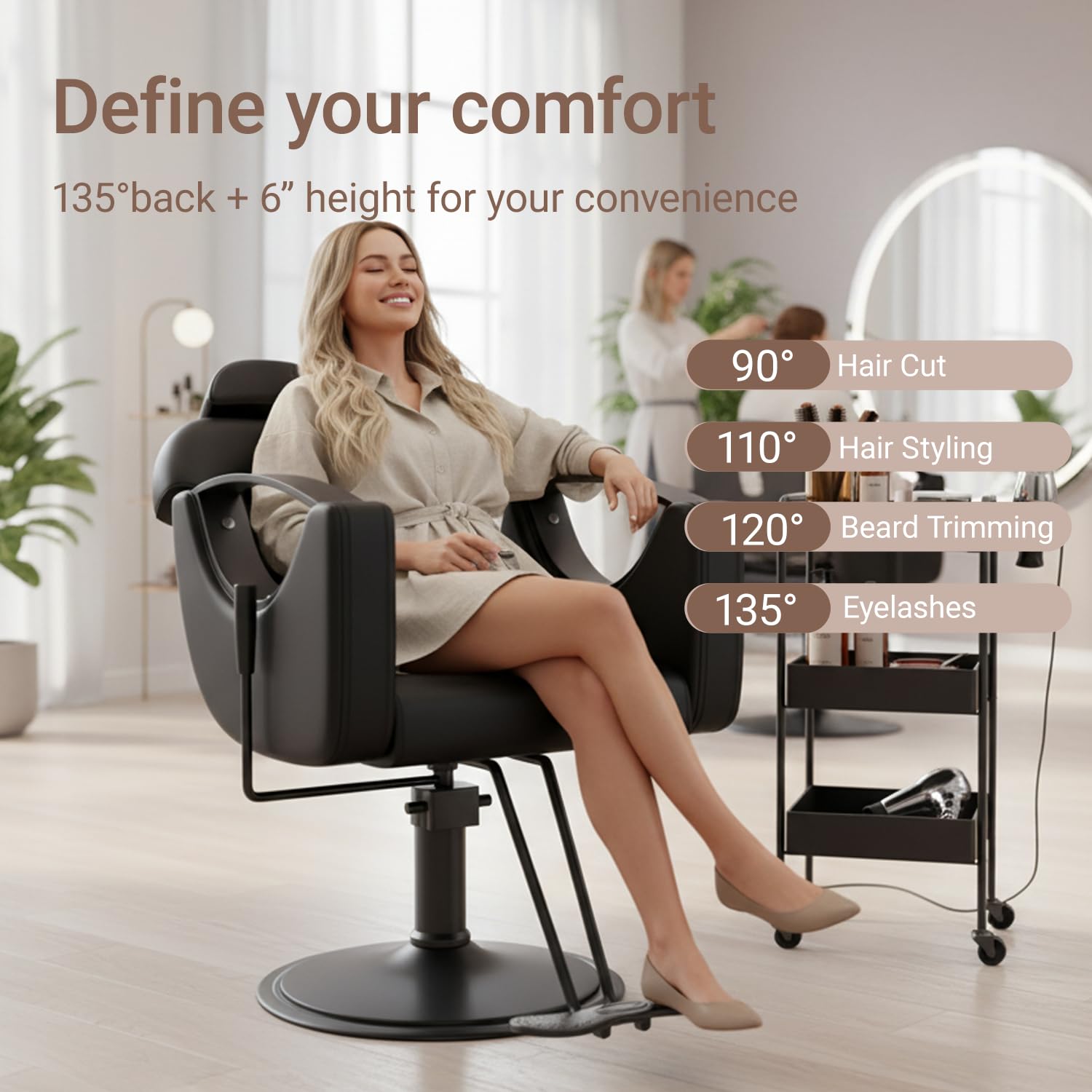 Salon Barber Chair for Hair Stylist, Professional Reclining Hydraulic Styling Chair with Heavy-Duty Pump, All Purpose Hairdresser Chair for Barbershop, Braiding, Shampoo, SpaSalon Equipment, All Black