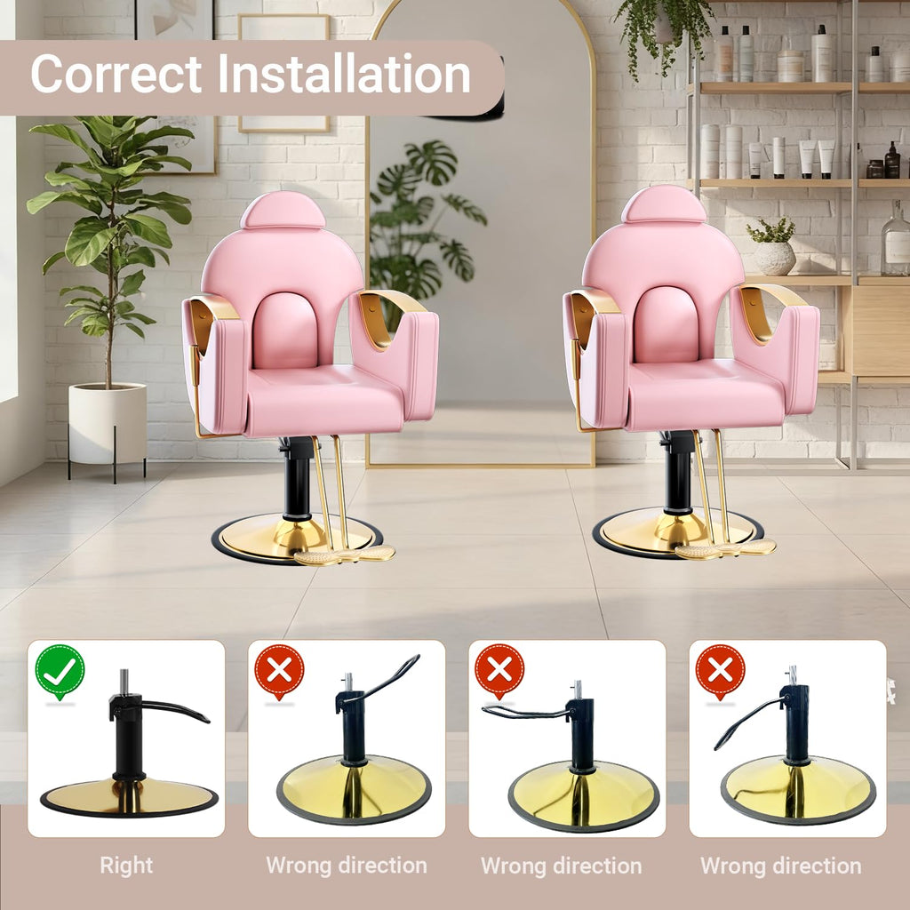 Salon Barber Chair for Hair Stylist, Professional Reclining Hydraulic Styling Chair with Heavy-Duty Pump, All Purpose Hairdresser Chair for Barbershop, Braiding, Shampoo, Spa Equipment, Cute Pink