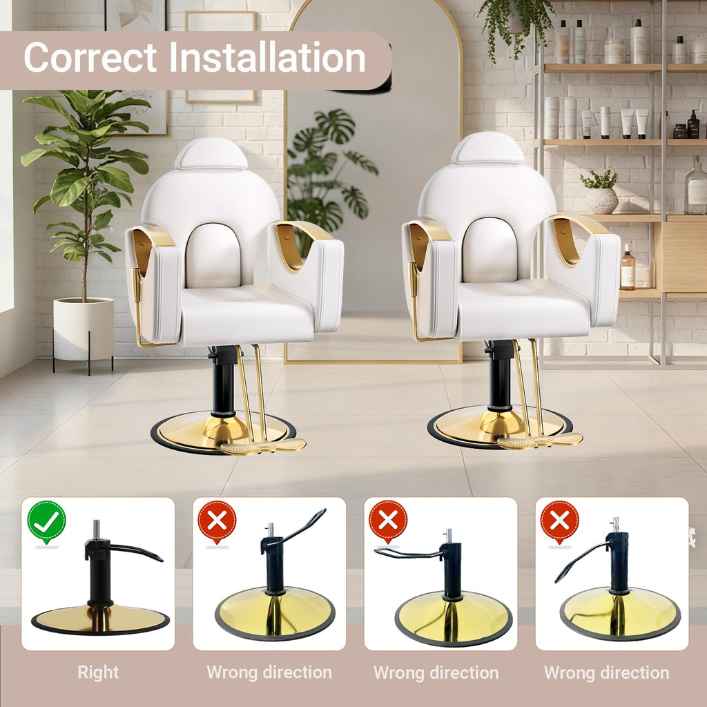 Salon Barber Chair for Hair Stylist, Professional Reclining Hydraulic Styling Chair with Heavy-Duty Pump, All Purpose Hairdresser Chair for Barbershop, Braiding, Shampoo, Spa Equipment, White Gold