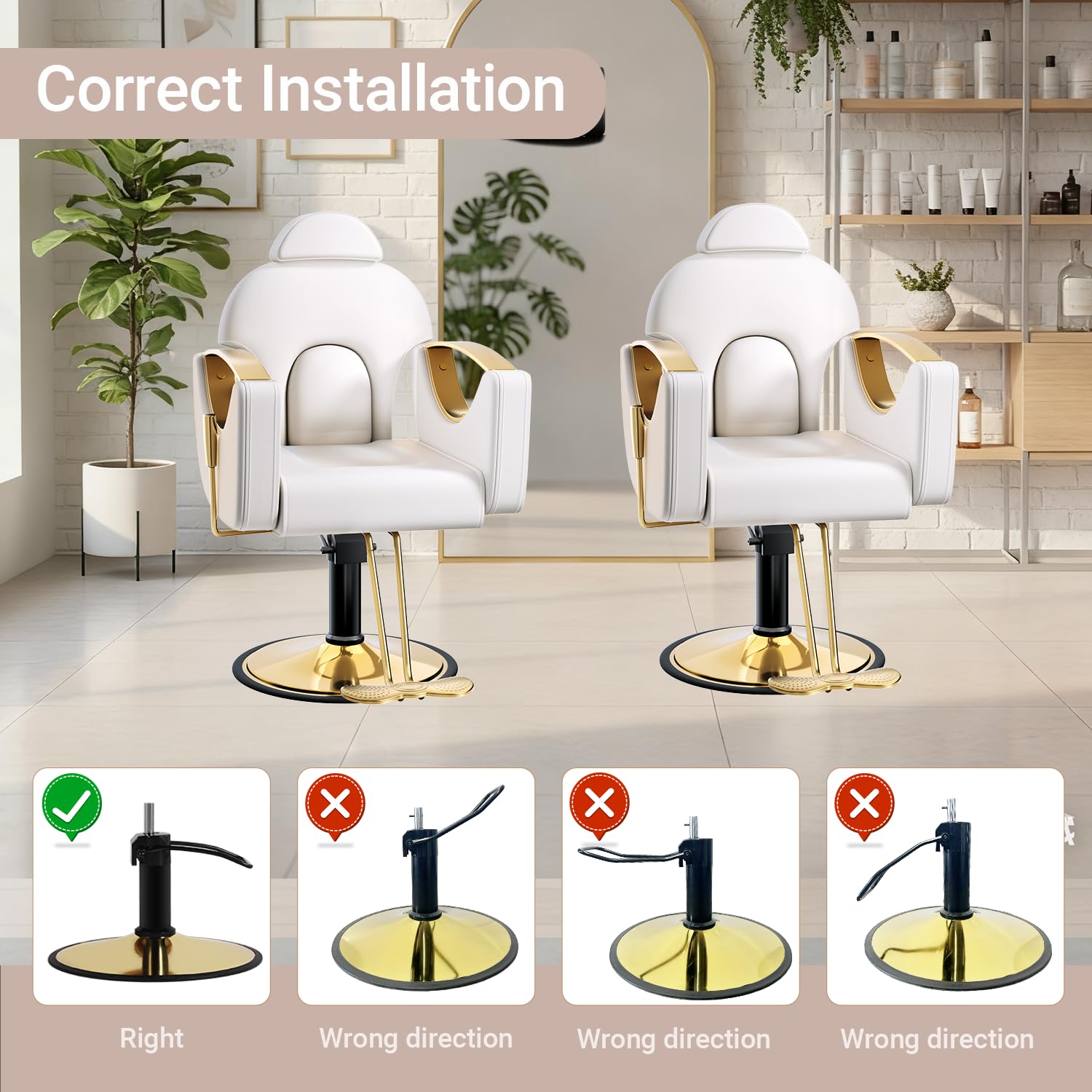 Salon Barber Chair for Hair Stylist, Professional Reclining Hydraulic Styling Chair with Heavy-Duty Pump, All Purpose Hairdresser Chair for Barbershop, Braiding, Shampoo, Spa Equipment, White Gold