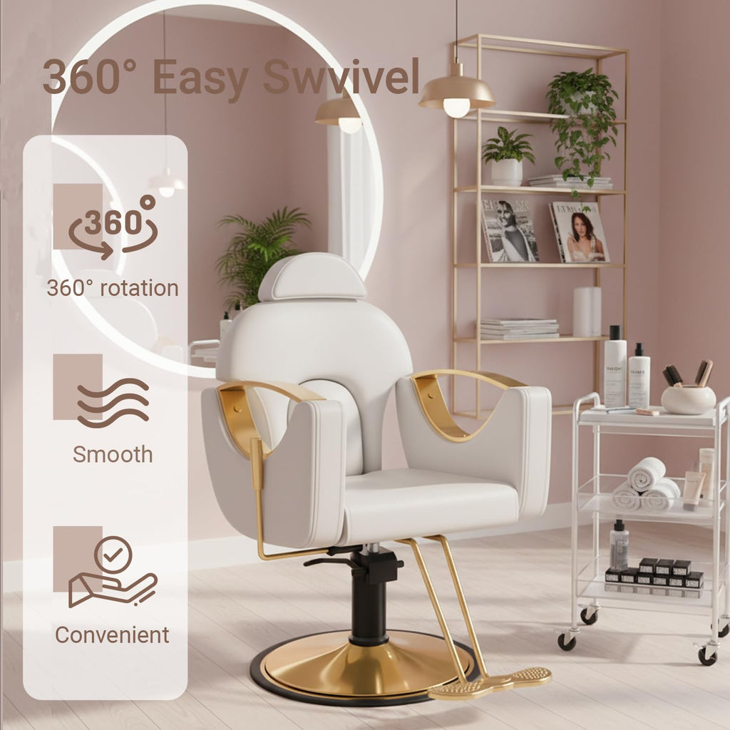 Salon Barber Chair for Hair Stylist, Professional Reclining Hydraulic Styling Chair with Heavy-Duty Pump, All Purpose Hairdresser Chair for Barbershop, Braiding, Shampoo, Spa Equipment, Light Gray