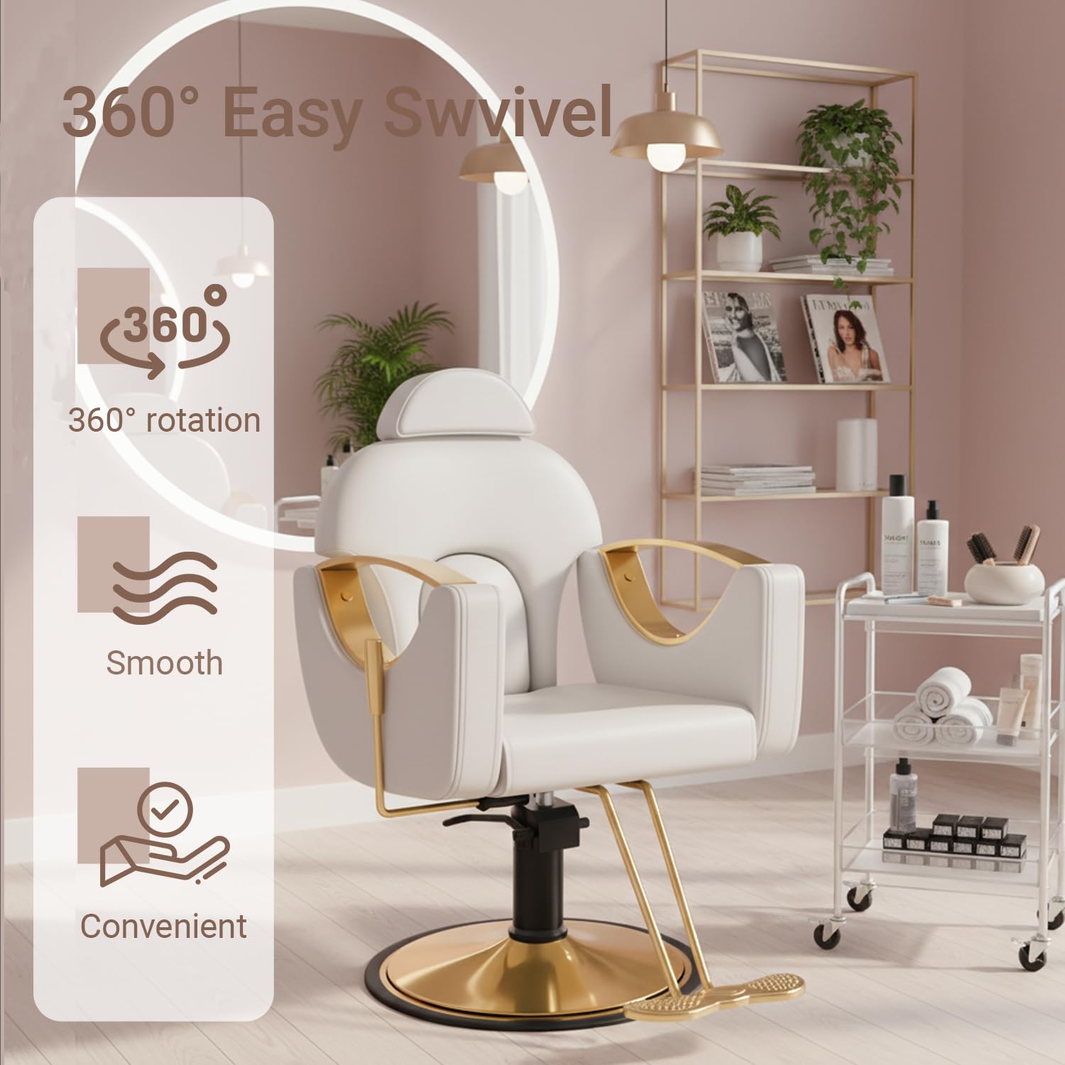 Salon Barber Chair for Hair Stylist, Professional Reclining Hydraulic Styling Chair with Heavy-Duty Pump, All Purpose Hairdresser Chair for Barbershop, Braiding, Shampoo, Spa Equipment, Light Gray