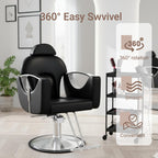 Salon Barber Chair for Hair Stylist, Professional Reclining Hydraulic Styling Chair with Heavy-Duty Pump, All Purpose Hairdresser Chair for Barbershop, Braiding, Shampoo, Spa Equipment, Cool Black